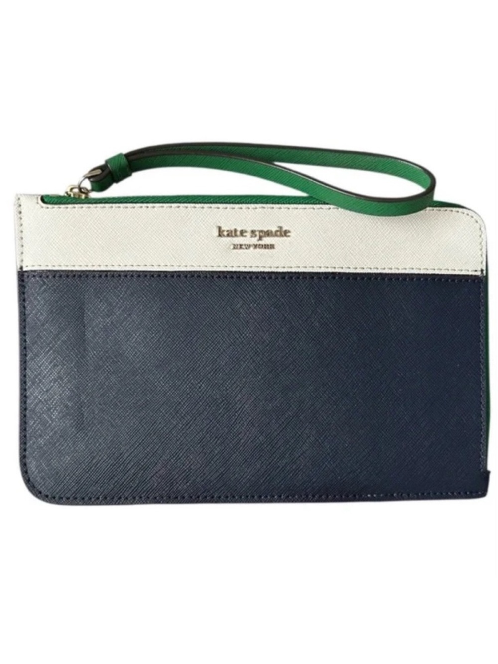 kate spade ♠️ Navy, White & Green Colorblock Wristlet L Shape Zipper